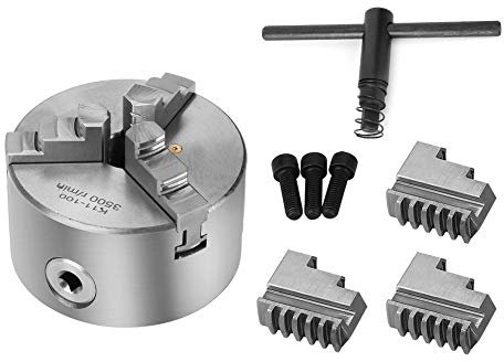 Yanmis Drehfutter, selbstzentrierendes 3-Backen-Drehfutter aus Metall, 100 mm Durchmesser, Halbstahl-Drehfutter aus hochwertigem Gusseisen für Holzdrehmaschinen