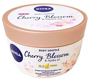 NIVEA Body Cream Souffle Cherry Blossom & Jojoba Oil Moisturiser (200ml), Moisturing Body Cream for Very Dry Skin, Leaves Skin Feeling Velvety Smooth