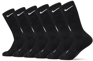 Nike Unisex Everyday Cushioned Training Crew Socks (6 Pairs), Black/White, Small