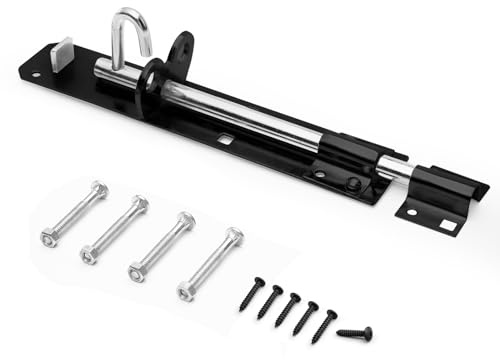 Galvanised Brenton Bolt Sliding Door Lockable Padbolt – 8 (202mm) Heavy Duty Zinc Plate Lock Pad Garden Shed Gate Latch Patio Door Security Gate Bolt Bedroom | Black