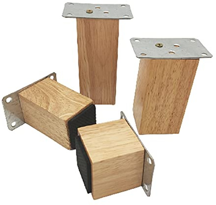 4 Stück Massivholz Ersatz Möbelfüße Möbelbeine,Quadrat,Holz Sofa Beine,Schrankfüße aus Holz,DIY Eiche Tischfuß,Möbelfüsse,mit Montageplatten und Schrauben,5cm Breit (12cm,wood color)