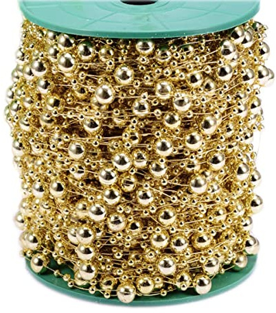 60m Perlengirlande Perlenband Perlenkette Perlenschnur Geschenkband Perlen Dekoband für DIY Basteln Party Tischdeko Hochzeit Braut Haarschmuck Ohrringe Halskette Brautstrauß Weihnachtsbaum,Gold