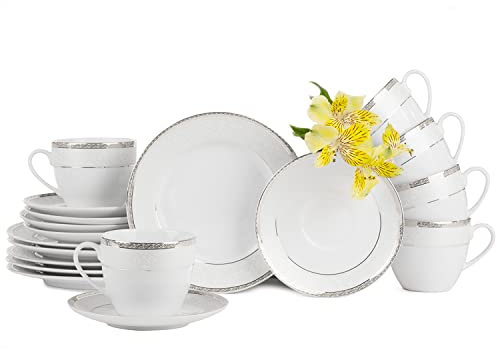 konsimo Tassen Set 18 Teilig - AGAWA PLATIN Cappuccino Tassen Set - Porzellan - Spülmaschinenfest - 6 Personen -