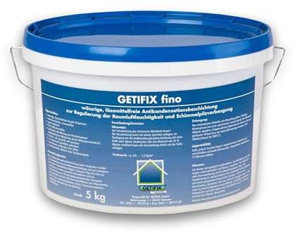 GETIFIX fino Schimmelschutz Beschichtung weiß (20kg), für alle üblichen Innenflächen, verhindert die Bildung von Kondenswasser