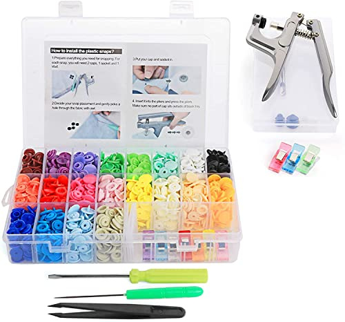 Lemonfilter Set di 400 bottoni a pressione con pinze a scatto + 20 bottoni a pressione in plastica T5 in 20 colori, bottoni automatici a pressione fai da te, con 2 scatole portaoggetti, set per cucito