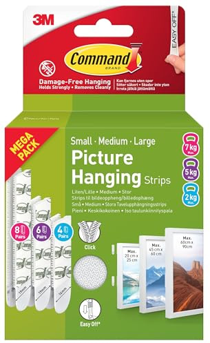 Command Picture Hanging Strips, Value Pack - 8 Large, 6 Medium, 4 Small Pairs | Damage-Free Hanging for Photos, Frames, Mirrors, Wall Décor and Signs
