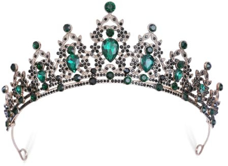 Krone Damen, Krone Halloween, Grün Kristallkrone, Gothic Krone, Vintage Krone, Diadem Halloween, Queen Tiara Krone, für Hochzeit, Abschlussball, Halloween, Party