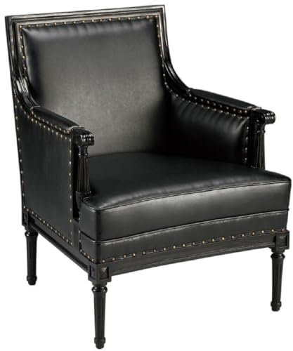 Casa Padrino Luxus Jugendstil Leder Sessel Schwarz/Antik Messing 69,5 x 74,7 x H. 89 cm - Echtleder Wohnzimmer Sessel - Leder Möbel - Wohnzimmer Möbel - Barock Möbel - Jugendstil Möbel