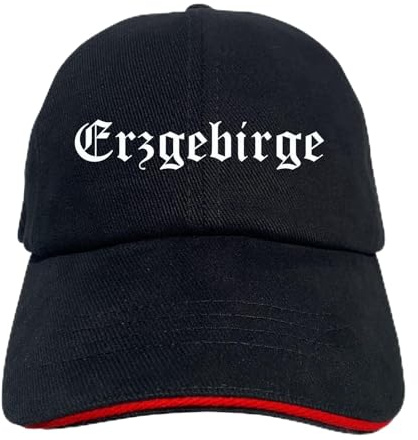 Erzgebirge Cappy - Altdeutsch Bedruckt - Schirmmütze - Schwarz-Rotes Cap OneSize-SchwarzRot