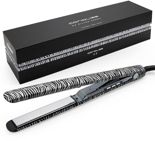 Corioliss C3 Hair Straightener for Women | Professional Extra Long Titanium Plates | Ionic Flat Iron | Temperature Control 135°C-235°C | 20-Second Heat-Up | Travel Case | UK Plug | Zebra Silver