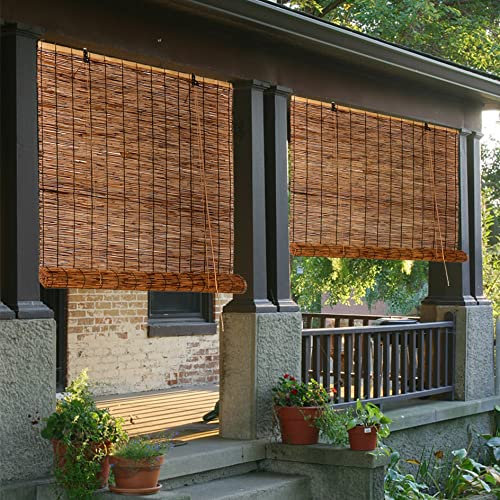 SYTH Balkontür Rollo Bambus Bambusrollo Aussenbereich Wetterfest,Fenster Rollos für Innen Draußen,Sichtschutz Sonnenschutz Jalousie,Natürliches Schilfrollo,von Terrasse Veranda Balkon Braun