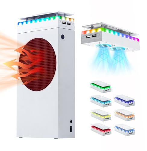 Mcbazel Xbox serie S dammskydd med 7 RGB ljuseffekter, stöd 4000/4300/4500 RPM/USB dataöverföring/laddningsport/RGB Dual Cooler för Xbox Series S – vit