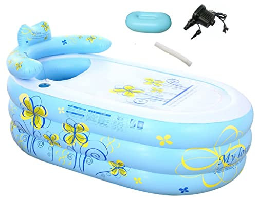 FGJKKRMI Bañera Inflable Aislada Independiente Plegable con Bomba De Aire Eléctrica Y Cojín Inflable, Bañera Inflable Portátil Bañera De SPA Plegable con Reposacabezas De Almohada De Baño, Azul