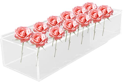 Vaso Rettangolare in Acrilico,Centrotavola Rettangolare Floreale per Tavolo da Pranzo Vaso per Fiori Rettangolare Lungo Vaso da Fiori Trasparente per Decorazioni Domestiche o Matrimoni (senza luci)