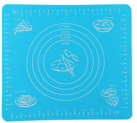 Nikou Silicone Baking Mat, 11.5''x10.2'' Non-Stick and No-Slip Pastry Mat, Dough Rolling Mat with Measurement for Making Cookies, Macarons, Rolling Dough Pad for Bakeware Liner(Blue)