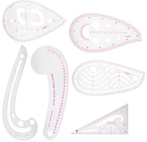 Nählineal 6-teiliges Set, Französisches Kurvenlineal aus Kunststoff, Metrische Kurve Und Kommaförmige Lineale Für Die Schneiderei, Schneiderhilfswerkzeuge, Kurvenmusterlineal Für Anfänger, Schneider,