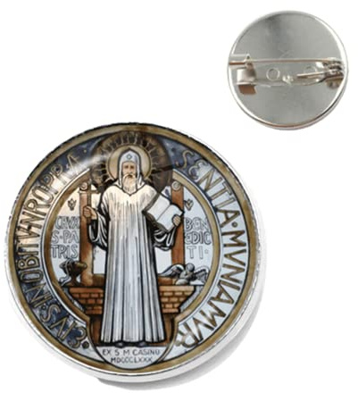 Medaillon-Brosche mit Aufschrift Saint Benedikt, I love Jesus, Glaskunst, Bild, Handarbeit, katholisches San Benito, Schmuckgeschenk, Bronze, Glas, Metall