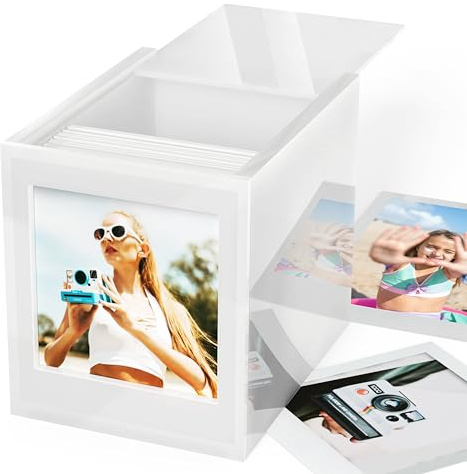 WINKINE Polaroid Boîte de rangement en acrylique pour photos Polaroid i-Type/600/SX-70/Instax Square Film, 10,6 x 8,9 cm avec couvercle coulissant, alternative au livre d'or de mariage, cadre photo