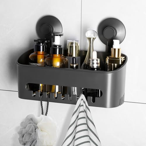 Luxear Mensola Doccia Ventosa, Mensola Bagno Senza Foratura Max 20KG Impermeabile Shower Caddy Mensola da Doccia Bagno Cucina Parete, 30x12.7x12.4CM, Grigio
