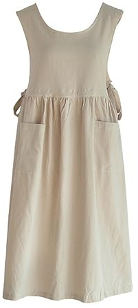 CHAILIQIANGG Grembiule da donna grande taglia grande, grembiule in cotone lino lavato con 2 tasche tinta unita giappone grembiule cucina donna gilet vestaglia grembiule da lavoro regolabile per,