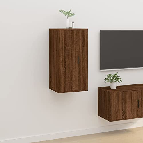 Homgoday Meuble TV mural chêne marron 40 x 34,5 x 80 cm, meuble pour TV, salon, salle à manger, table centrale, télévision, équipement de musique, meuble bas de rangement support