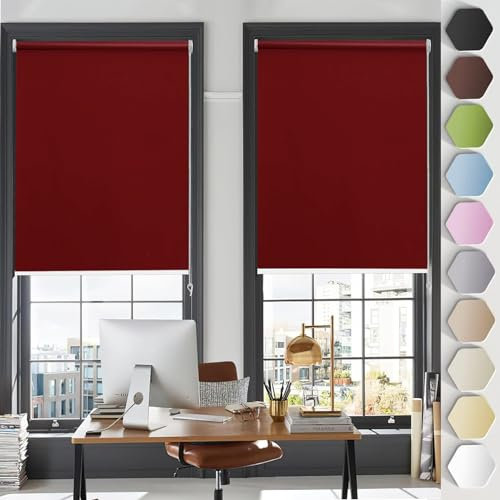 Rollos Fensterrollo Rollo Klemmfix, 105 x 120 cm Maßgeschneiderte Größe, Sonnenschutz Rollo Seitenzugrollo,Klemmrollo mit Klemmträger, für Fenster und balkontür, Rot