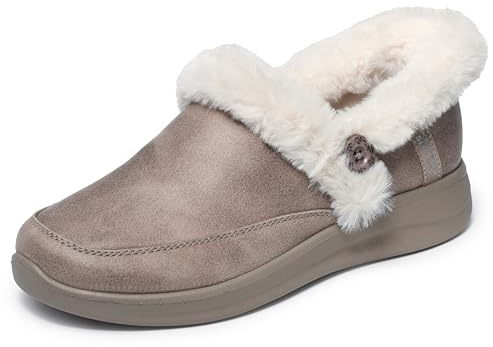 Skechers Pantuflas Cozy Escapepara mujer, Piel sintética Performtex gris pardo, 37.5 EU