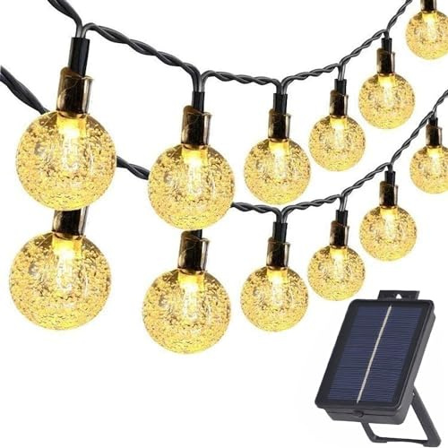 BUONTEMPO Solar Lichterkette Aussen 17M 100 LED Lichterkette Außen mit 8 Modes Wasserdicht Kristall Kugeln Solar Lichterkette Außen für Garten, Terrasse, Balkon, Partys (Warmweiß)