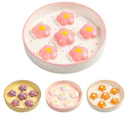 Ceramic Slow Feeder Cat Bowl – Anti-Vomiting Food Dish with Fun Maze Design – Colorful Slow Eating Plate for Cats – Microwave & Dishwasher Safe – 6.3 W × 1.2 H - Blush Pink Flower