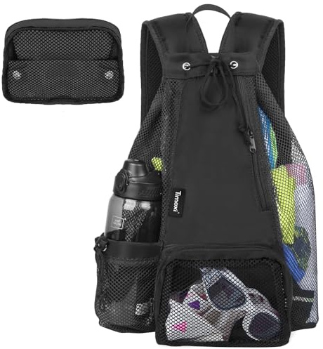 Timoxi Swim Bag Beach Backpack with Padded Shoulder Strap Mesh Backpack with Wet Pocket for Swimming, Gym