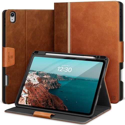 KingBlanc Hülle für iPad Air 13 Zoll M4/M3/M2 Braun | Design im Notizbuchstil, Stifthalter, PU Leder, Verstellbarer Ständer, Auto Schlaf/Wach, Unterstützt Pencil Pro/USB-C