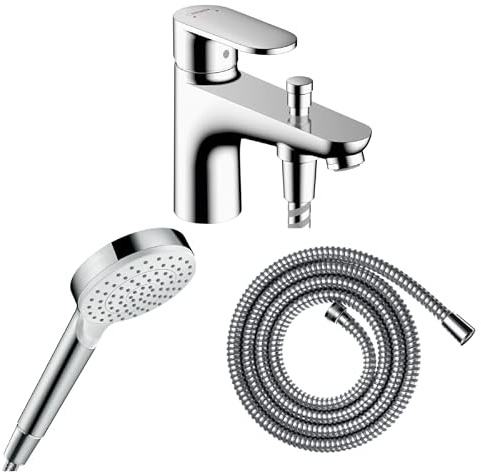 Pack mitigeur bain douche monotrou HANSGROHE Vernis Blend + Flexible Metaflex + Pommeau HANSGROHE Crometta blanc/chromé