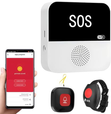Wireless Caregiver Seniors Pager Alarm, Personal Alarms for Elderly, WiFi Wireless Caregiver Pager Call Button, With 1 SOS Receivers, 1 Call Button, 1*Wrist Button, For Patient/Elderly/Home/Disabled