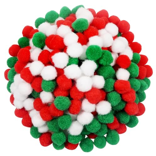 TOAOB 300 Stück 25 mm Weiß Rot Grün Pompons zum Basteln Groß Pom Poms | Bälle Kunst Bommel für Dekorieren, Verzieren Nähen DIY Lustige Kreativen Handwerk