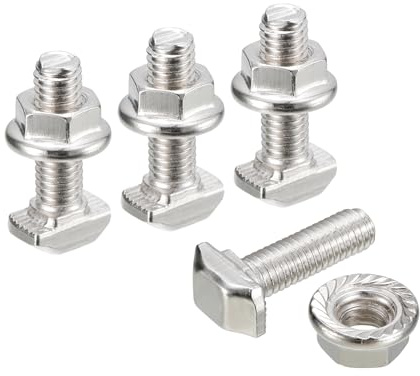 QUARKZMAN Bulloni a T in M5x12mm e Dadi Esagonali Flangiati M5, 20 Set Vite Scorrevole con Perno a Forma T con Testa a Martello per Profilo Alluminio Serie 20