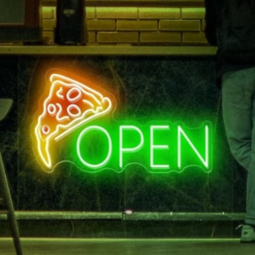 Pizza Neonschild aus Acryl Open Leuchtende Schilder für Unternehmen, LED Pizza Wandkunst für Pizzeria, Laden, Küchenofen, Pizza Party Dekoration, Geschenke für Pizza-Liebhaber, 42 x 23CM
