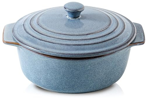 HVH Ceramic Casserole Dish with Lid Oven Safe, 2 Quart Round Casseroles Dish Set, 9 Inches Round Baking Dish with Lid Oven Safe, Deep Casserole Dishes for Oven with Lids for Dinner Party (Wabi sabi)