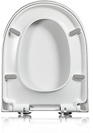 JNTFNE D Shape White Toilet Seat Soft Close, Quick Release Top Fixed Toilet Seat Cover Bathroom Lid, Toilet Seat Adjustable Length 02C (Width 35.5 Length 42-48Cm)