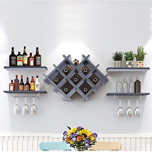 Generisch Modernes 5-teiliges Weinregal zur Wandmontage mit Glashalter, schwarzer Weinschrank-Organizer für Bar, Küche, Wohnzimmer