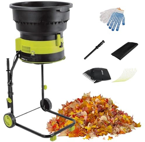 Trituratore per compost, trituratore da giardino con ruote e sacco portaoggetti, rastrello per foglie, cippatore elettrico, diametro dell'imbuto di 54 cm per la pulizia del cortile,10M