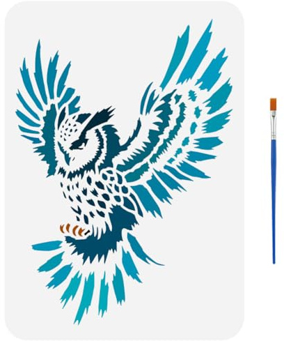 FINGERINSPIRE Flapping uggla målning stencil med 1 st plastpensel, 21 x 29,7 cm, återanvändbar uggla djur målning stencil för gör-det-själv heminredning