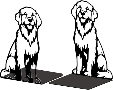 Peacoblue Buchstützen Metall,Golden Retriever Buchstütze Dekorativ | 1 Paar 5.3x4.3x7.8 schwere Gusseisen Buchhalter, Stabile Buchstopper für Bücherregal, Schreibtisch, Büro und Wohnraum