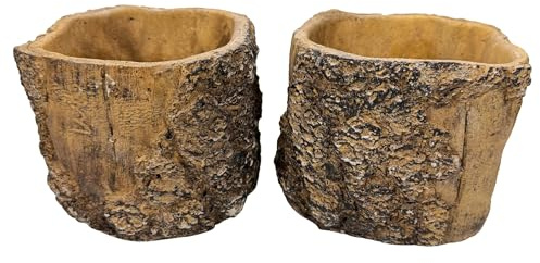 Online Fuchs 2er Set Blumentöpfe im Holzdesign für drinnen und draußen - Realistische Holznachbildung - 13 cm groß - Deko Topf für Blumen, Pflanzen und Kräuter