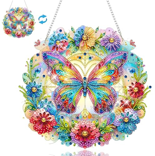 OuMaiFeng Bausätze für Diamantmalerei,Weihnachtsdeko,Brillante Diamond Painting Schmetterling,Schmetterling Diamond Painting Erwachsene Kinder Fensterbilder Beidseitig für Kunstwerke und Entspannung