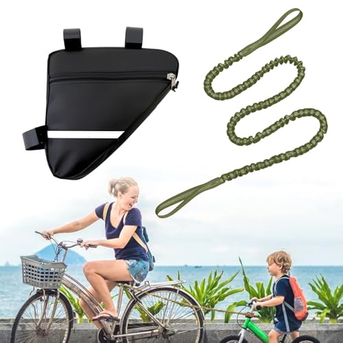 FLOWERUN Fahrrad Zugseil für Kinder, Elastisches Abschleppseil für Fahrrad mit Tasche, Dehnbar von 2,5 bis 4,7 m, Abschleppleine aus Nylon für MTB Trekking Familienausflug (Armeegrün)