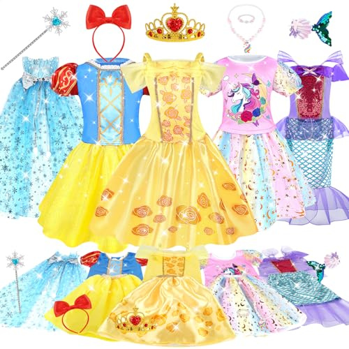 Dreamon Prinzessin Kleid Mädchen Kostüm für 3 4 5 Jahre mit Krone Umhang Prinzessine Faschingskostüme Spielzeug für Geburtstag Weihnachten Karneval Cosplay