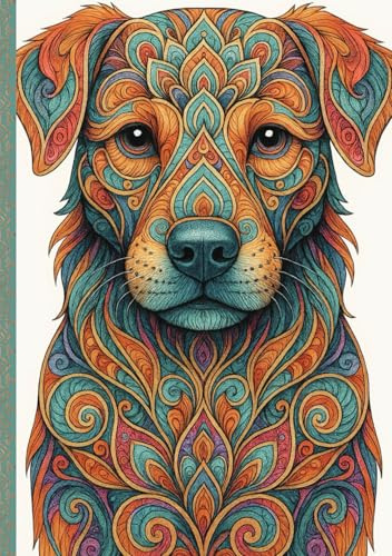 Tierische Gedanken: Liniertes A5 Notizbuch mit 200 Seiten im Mandala-Stil Hund