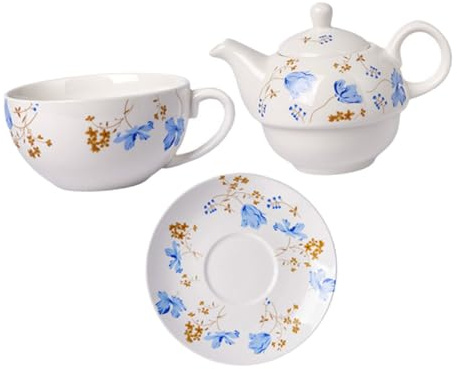Zerodeko Ensemble Service à Thé Portable en Céramique Bleu Orchidée, Petite Théière avec Tasses Anglaises, Résistant la Chaleur, pour Bureau et Voyage, Kit 1 Personne