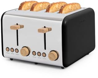 CREATE/TOAST RETRO DOUBLE/Grille-pain pour tranches larges noir/Ramasse-miettes, 6 niveaux de puissance, thermostat, décongélation, réchauffage, 4 fentes, 1500W