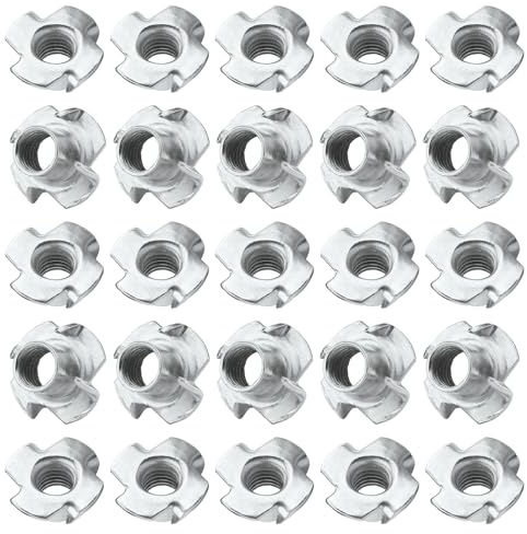 T-Nuts Stainless Steel 4-Pronged Tee Nut M8x11mm(Pack of 25) Tee Claw Insert Nut Dependable Hardware for Fastening Wood, Particle or Composite Material Workpieces